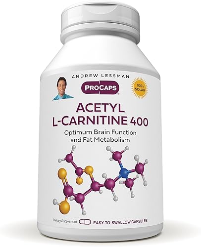 ANDREW LESSMAN Acetil L-carnitina 500 mg - 60 cápsulas - Apoyo para el sistema nervioso, metabolismo de grasa y energía, función cerebral saludable,
