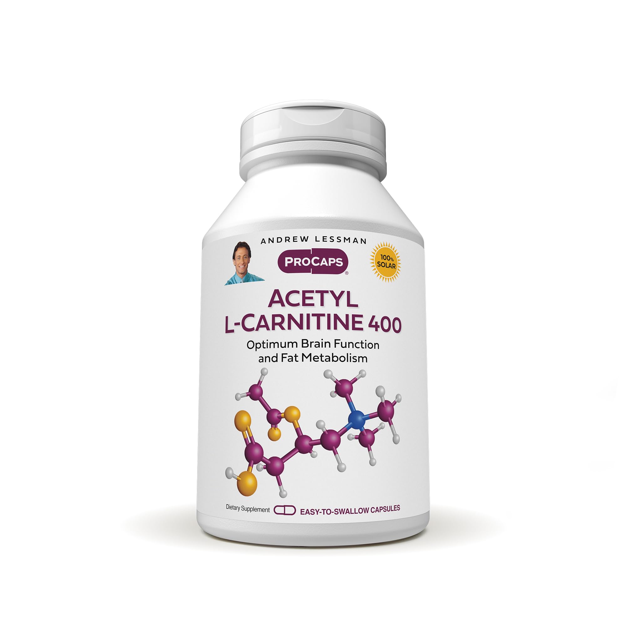 ANDREW LESSMAN Acetyl L-Carnitine 400 mg - 360 Capsules - Support for Nervous System, Fat and Energy Metabolism, Healthy Brain Function, Healthy Blood Flow to The Brain. Easy-to-Swallow Capsules.