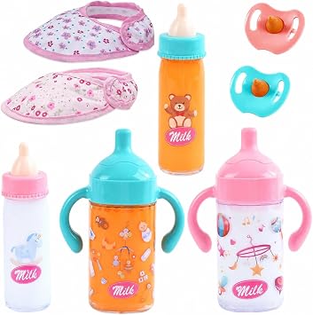 Doll Accessories, Magic Milk Bottles, 8 Pcs Magic Bottles Dollhouse Set | Dollhouse for Girls Kids with 2 Dummy, 4 Magi Milk Bottle, 2 Bib, Realistic Role Play