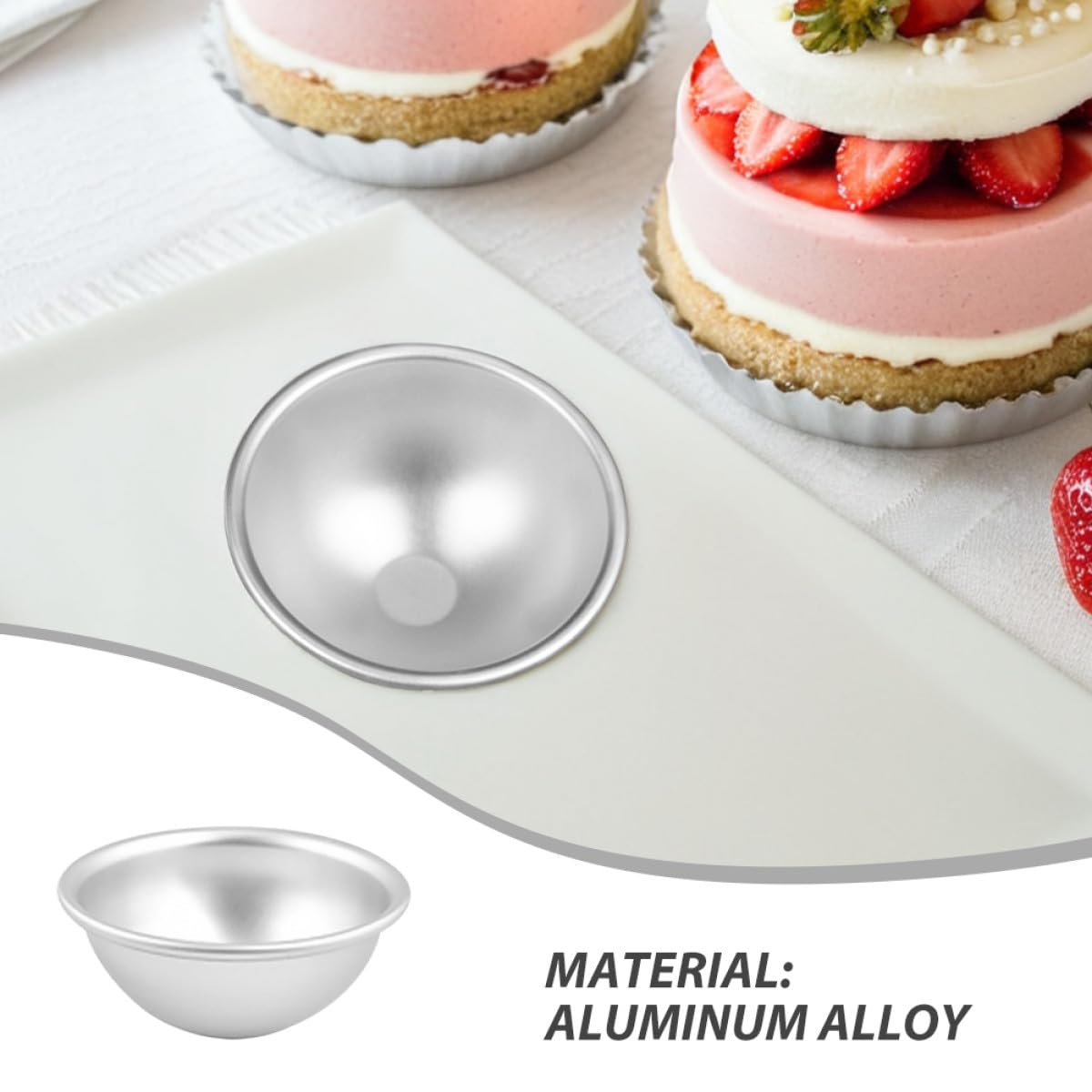 10 Piezas Molde para Pastel de Aluminio Hemisférico Moldes de Mousse Redonda de Reutilizable para Postres de Cumpleaños