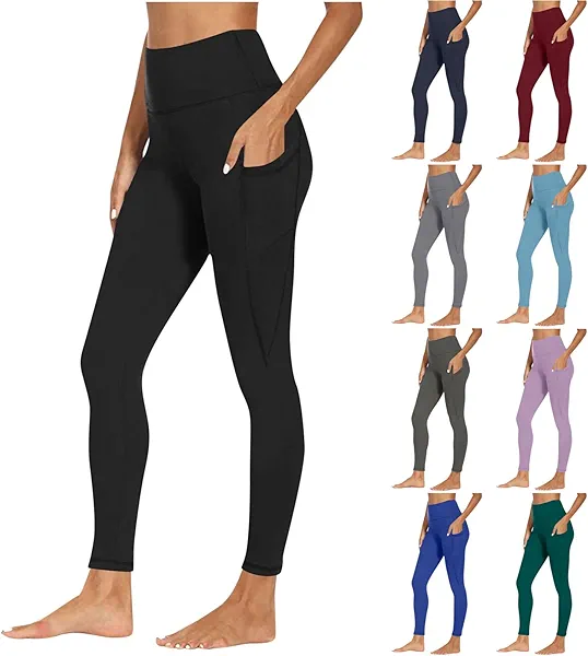 Leggings with Pockets for Women Tummy Control High Waist Leggings Full Length Gym Workout Pants for Yoga and Daily Black