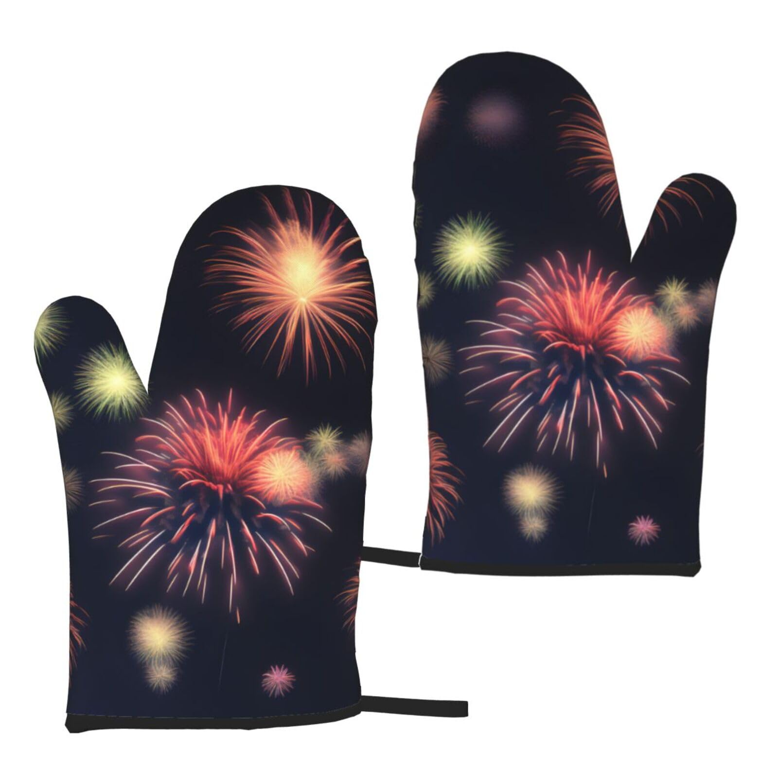 Explosion Firework 3d Print Heat Resistant Universal Fit Oven Microwave Gloves Home Cooking Baking Grilling