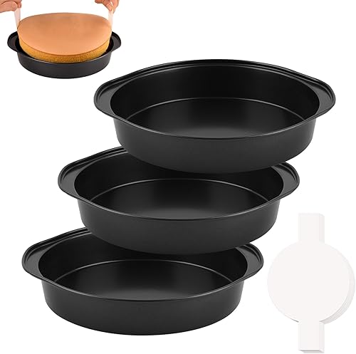 HUAKENER Molde para pasteles de 8 pulgadas, juego de 3 moldes redondos para pasteles con 100 piezas de papel pergamino, antiadherentes para hornear