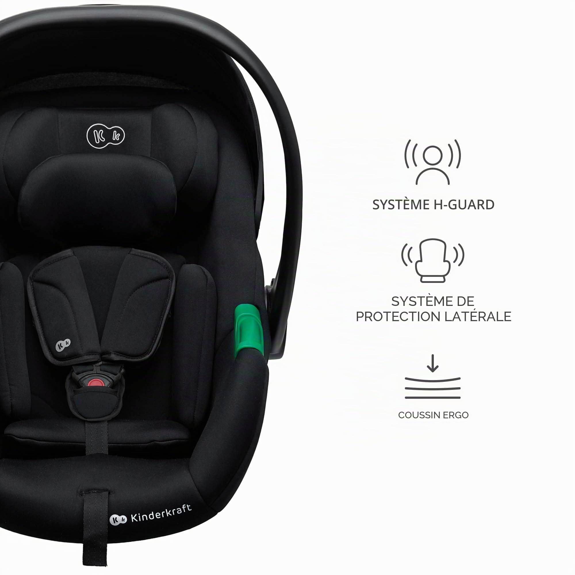 Kinderkraft MINK PRO 2 i-Size 40-87 cm Siège auto groupe 0+, appuie-tête réglable, insert pour les plus jeunes en kit, Noir