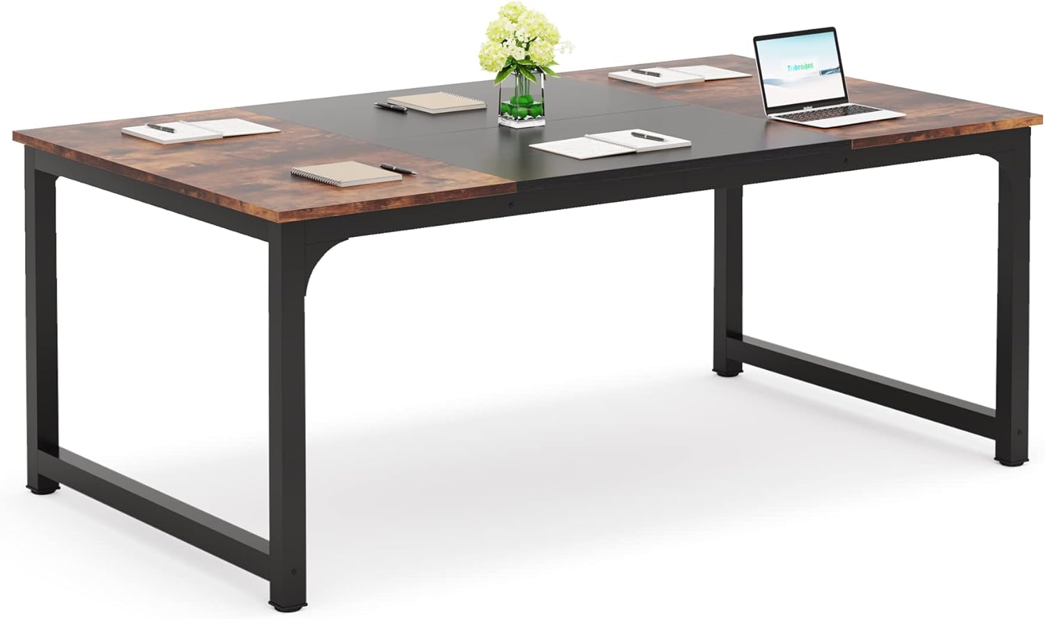 Tribesigns Conference Table, 6FT Meeting Seminar Table Rectangular Meeting Room Table, 70.8L x 31.5W x 29.5H, Rustic Brown/Black : Office Products