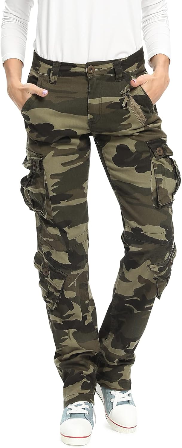 Mesinsefra Women's Cotton Casual Cargo Pants Military Army Tactical Combat Work Trousers with 8 Pockets