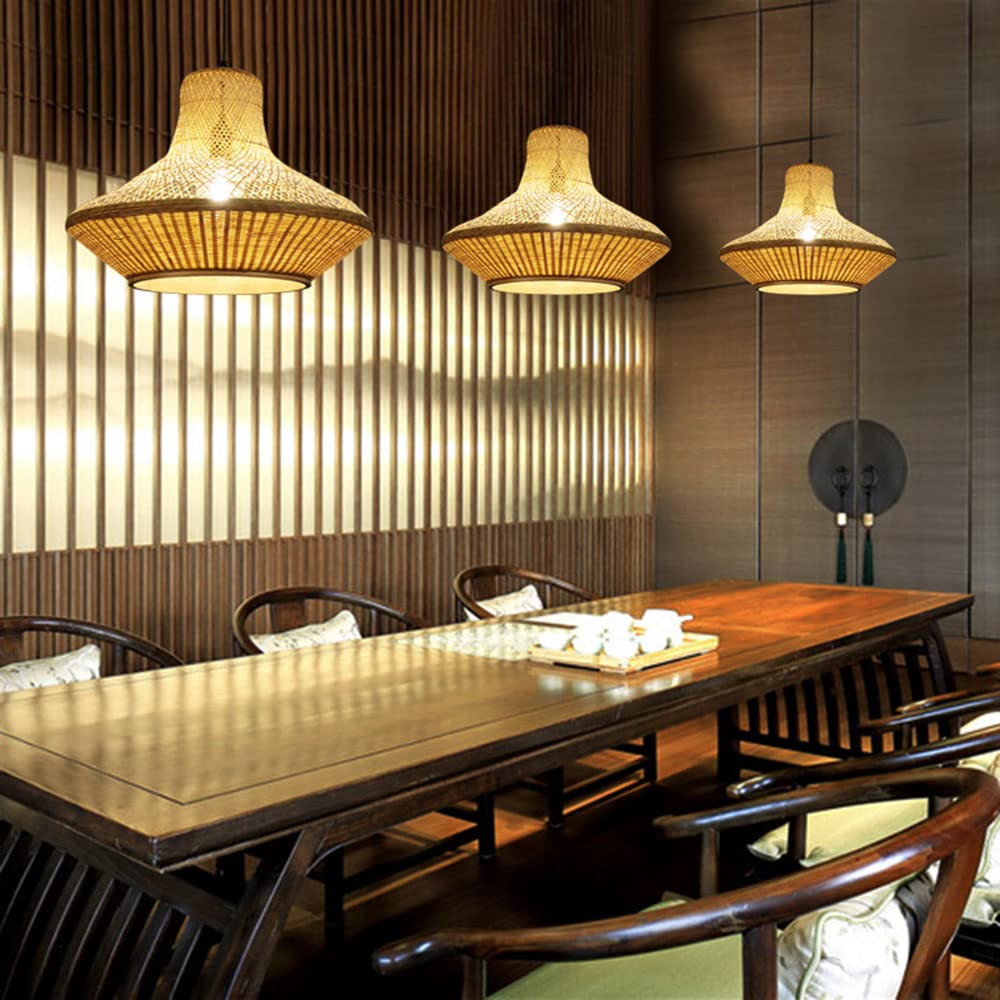 Tkająca Lampa Wisząca Z Bambusa Wiklinowy Abażur Żyrandol E27 W Stylu Retro W Stylu Japońskim Oprawa Oświetleniowa Sufitowa Wisząca Do Ogrodu, Jadalni, Gabinetu, Sypialni