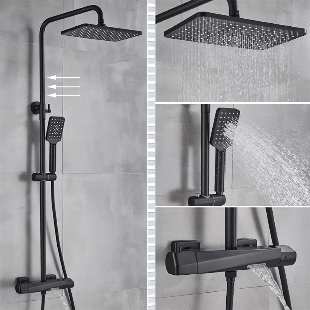 SBCGFY Shower Faucet Thermostatic Bath Faucet Rain Shower Head Wall Mounted Bathtub Mixer Tap Thermostatic Controlled Shower Set-Black