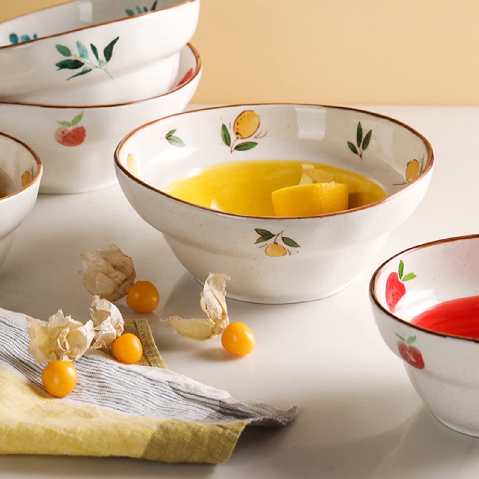 Tazón de cereal Sopa de ensalada Ramen Tazón, Pasta de cereales de porcelana de porcelana fina apilable Sistemas de cuenco, -capacidad Cuencos de cerámica de microondas Tazones de sopa para cocina
