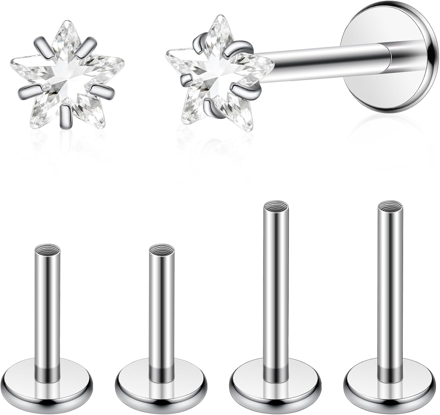 2Pcs 18G G23 Titanium Hypoallergenic Labret Piercing Flat Back Stud Earring