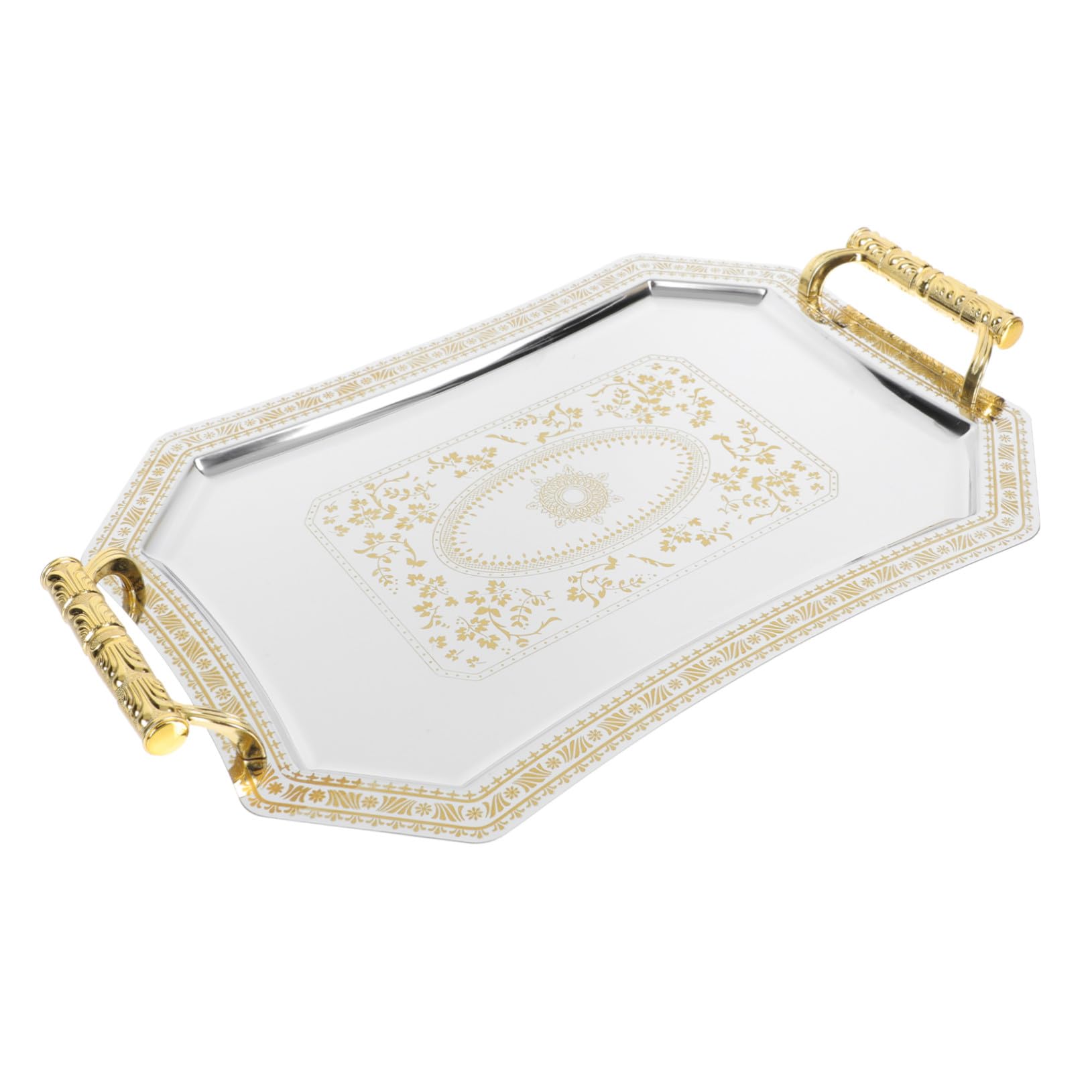 TEHAUX Bandeja Diseño Elegante y Estilo Retro Europeo Dorada Rectangular de Acero Inoxidable para Postres y Almacenamiento Adecuado para Decoración Hogar