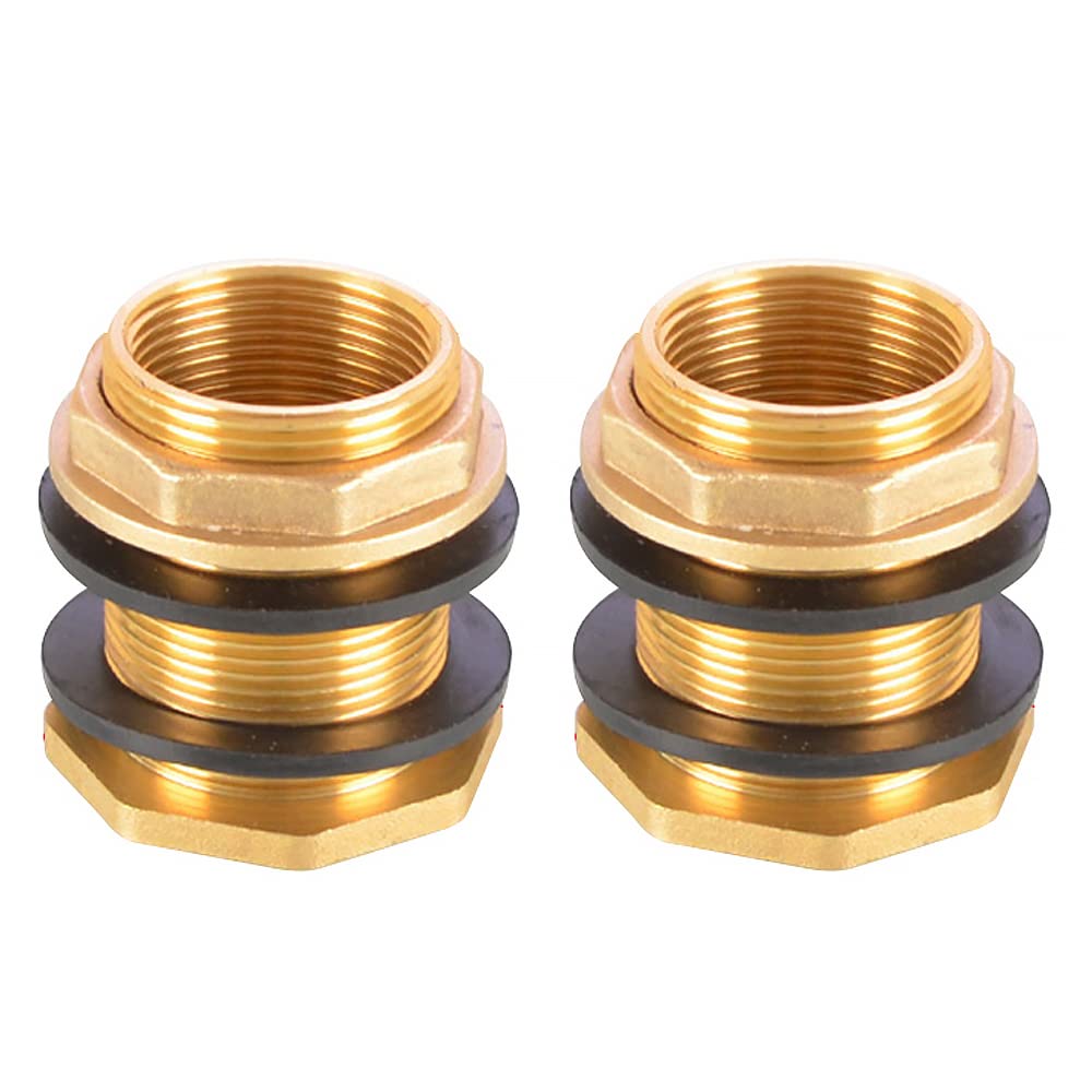 SagaSave Brass Water Tank Connector, 2Pcs Water Tank Joint Water Butt Brass Connector with Rubber Seals (Male G1-1/2 to Female G1-1/4)