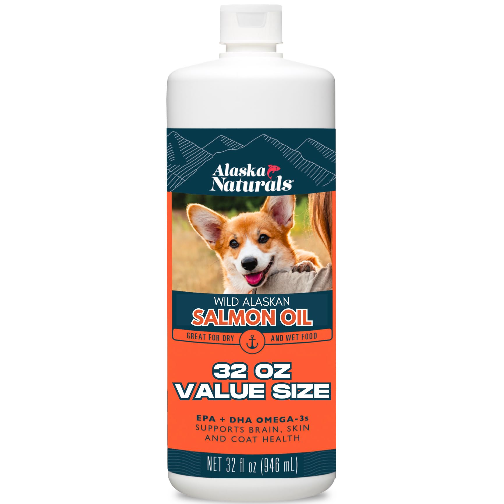 Alaska NaturalsWild Alaskan Salmon Fish Oil Supplement for Dogs Skin and Coat with EPA DHA Omega 3 Fatty Acids Liquid Food Topper 32 oz.