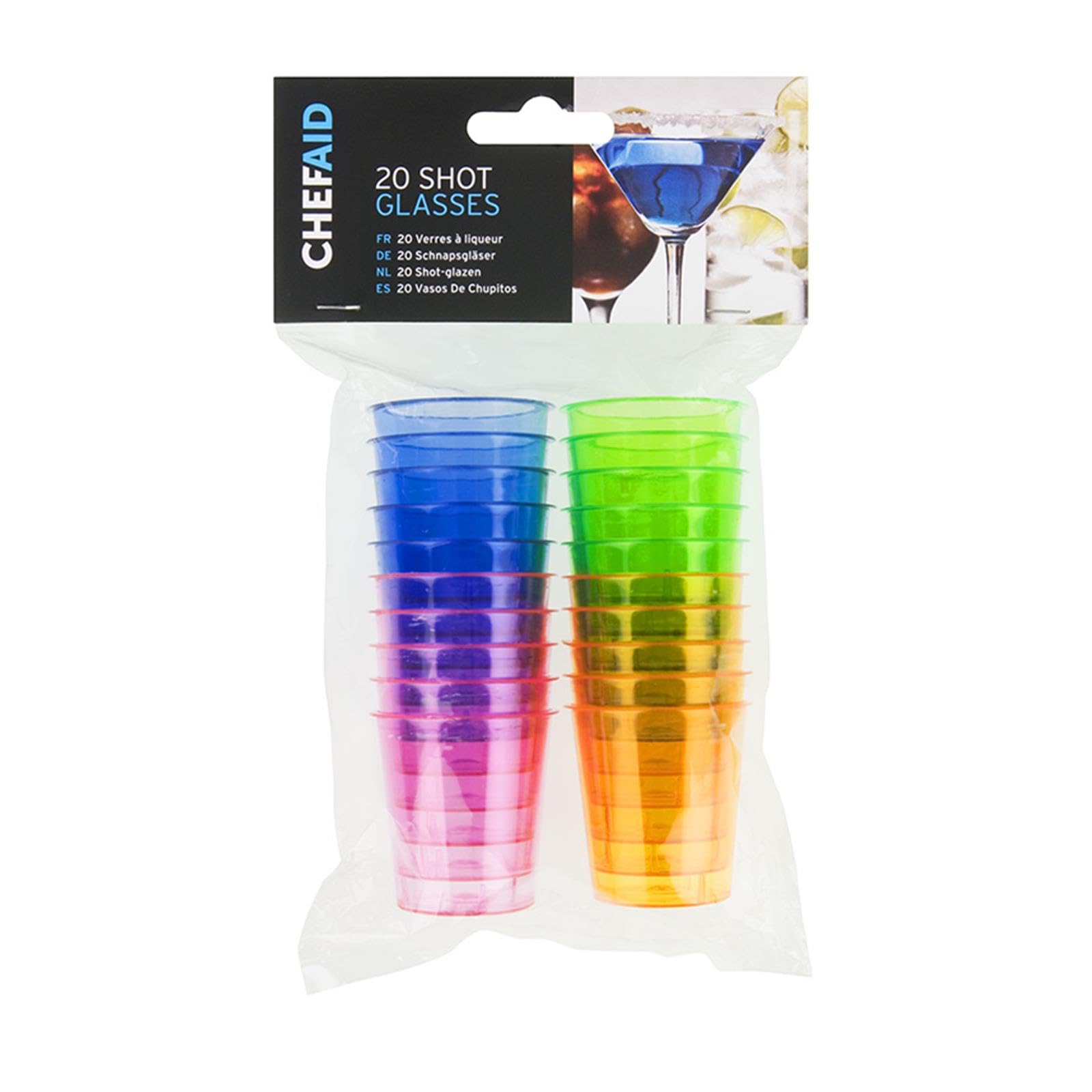 Multi-Coloured Plastic Shot Glasses, Pack of 20 Reusable 30ml Party Cups, Bright, Colourful Drinking Glasses for Shots, Cocktails and Celebrations