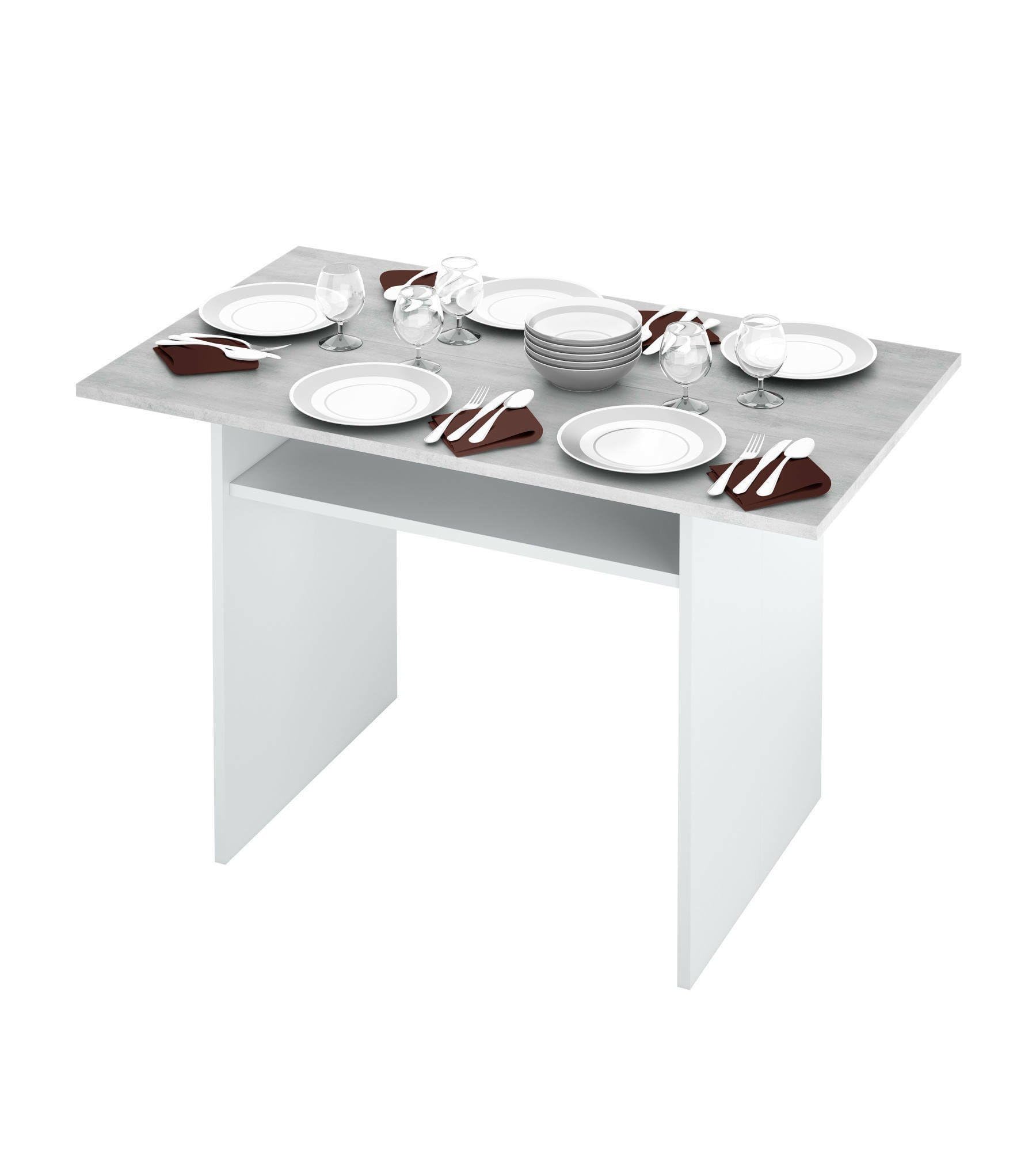 Dmora Tavolo Allungabile Salvaspazio Garland in Legno, 2-4 Posti con apertura a libro e vano contenitore, Per cucina, 35/70h77 cm Bianco Cemento