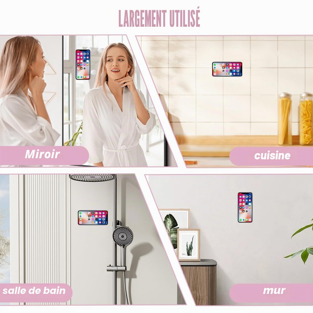 Ventouse Téléphone 2 Pièces En Silicone, Support Mains Libres 8Cm X 5.5Cm Pour Miroir Et Douche