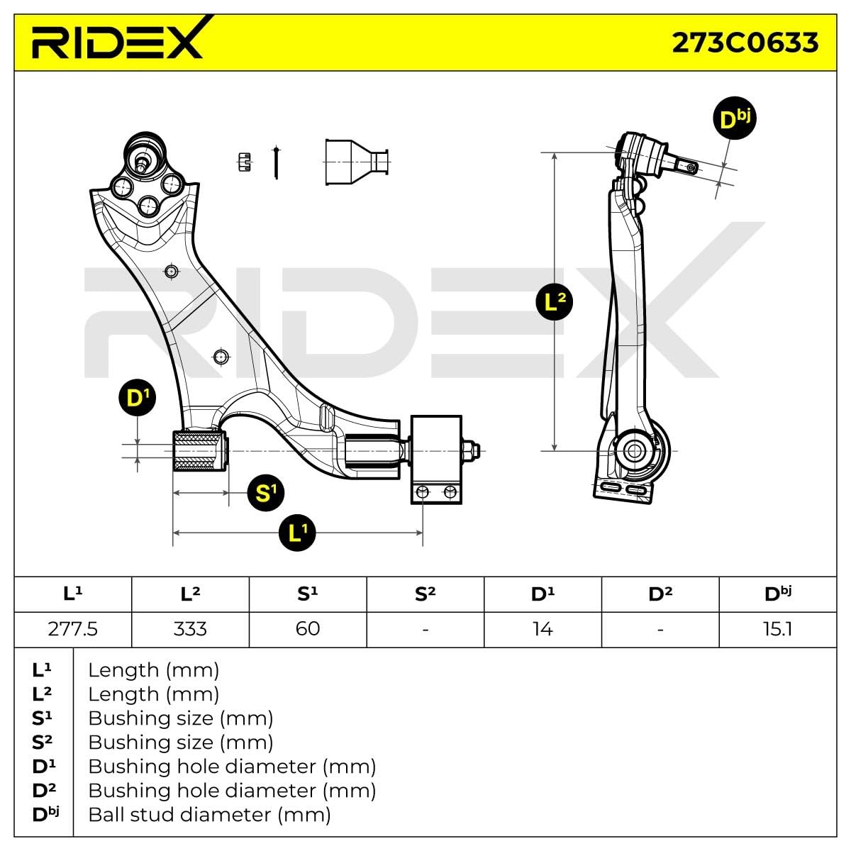 RIDEX 273C0633 Braccio oscillante sospensione ruota Destra Anteriore con cuscinetto in gomma con dado Compatibilità con CHEVROLET CAPTIVA C100, C140