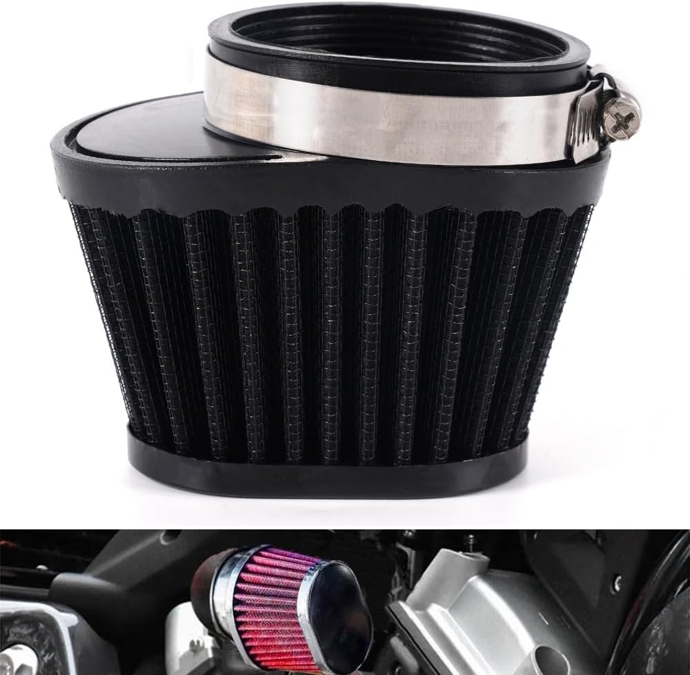 Motorcycle Air Filter Universal Replacement Engine Filter High Performance Clamp on Pod Air Filters for Motor Car Minibike Cold Air Filter (Black, 60MM)