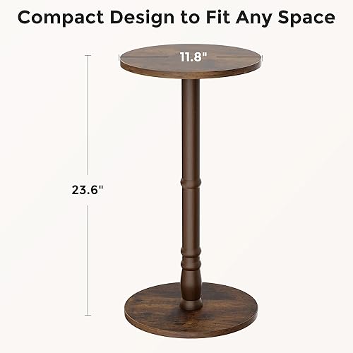 Miniatura 3 de Mesa auxiliar redonda, pilar de madera maciza con parte superior y base de madera, mesa decorativa pequeña para sala de estar, dormitorio, sofá y
