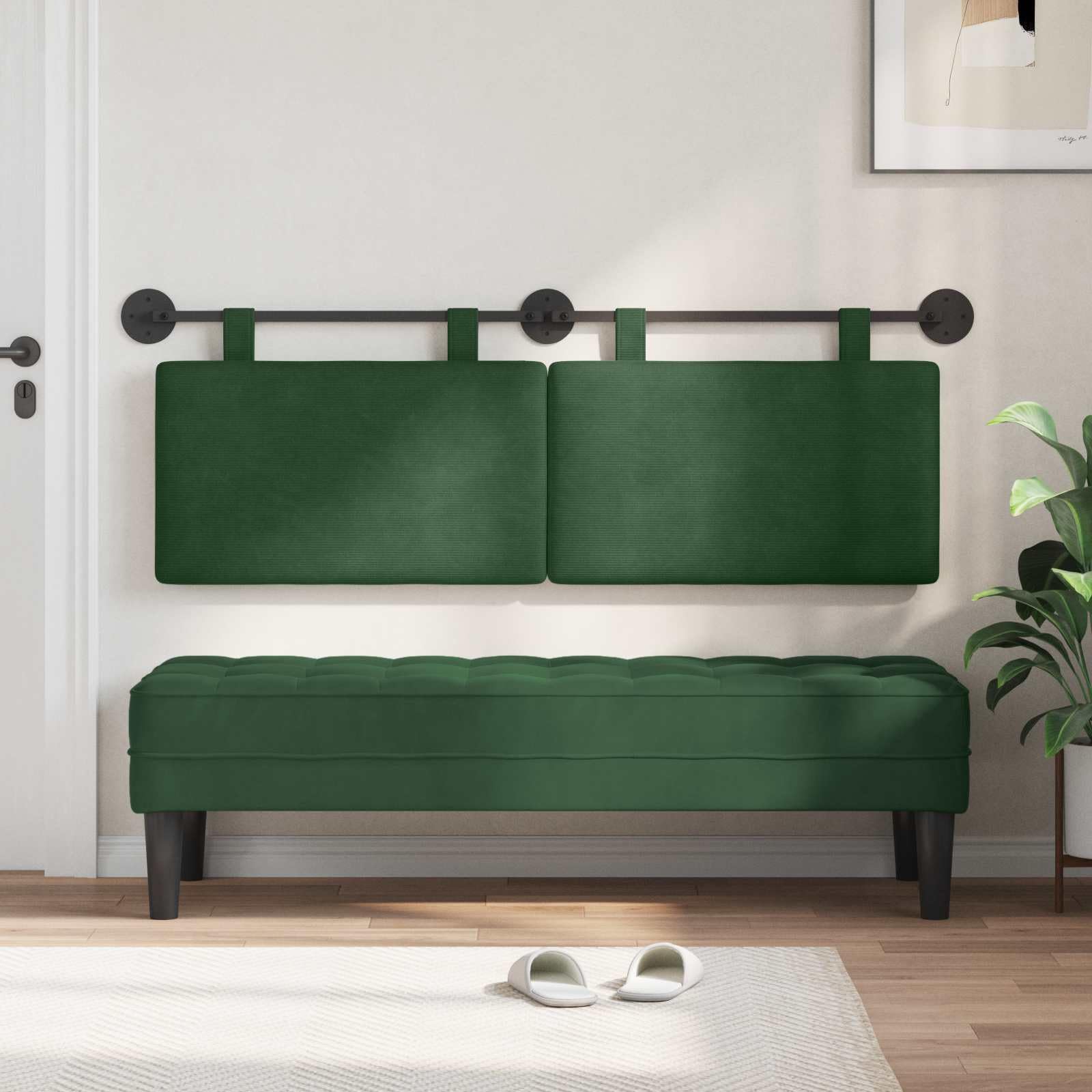 Cabecero colgante de pana, 130 x 55 x 5 cm, juego de 2 unidades con lazos para colgar extraíbles, montaje en pared, acolchado suave para dormitorio, habitación de invitados, accesorios de cama