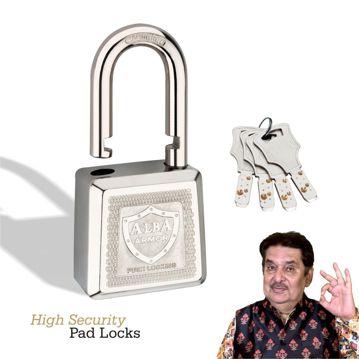 ALBA Armor Hi-Tech Computerised Padlock | 60mm Heavy-Duty Security Lock with 4 Brass Ultra Keys | Push Locking, Rust-Proof Protection 2