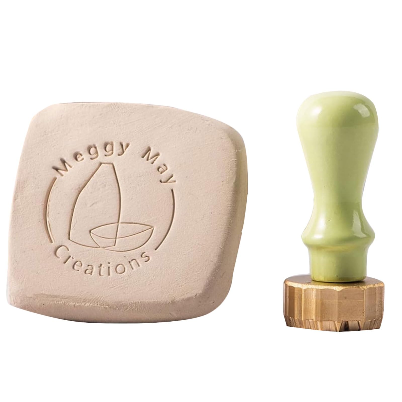 Custom Brass Stamp for Pottery, Personalized Clay Stamp with Wood Handle, Makers Mark for Ceramics, Soap, Wax, Leather Signature Stamp(Gr�n,3Inches)