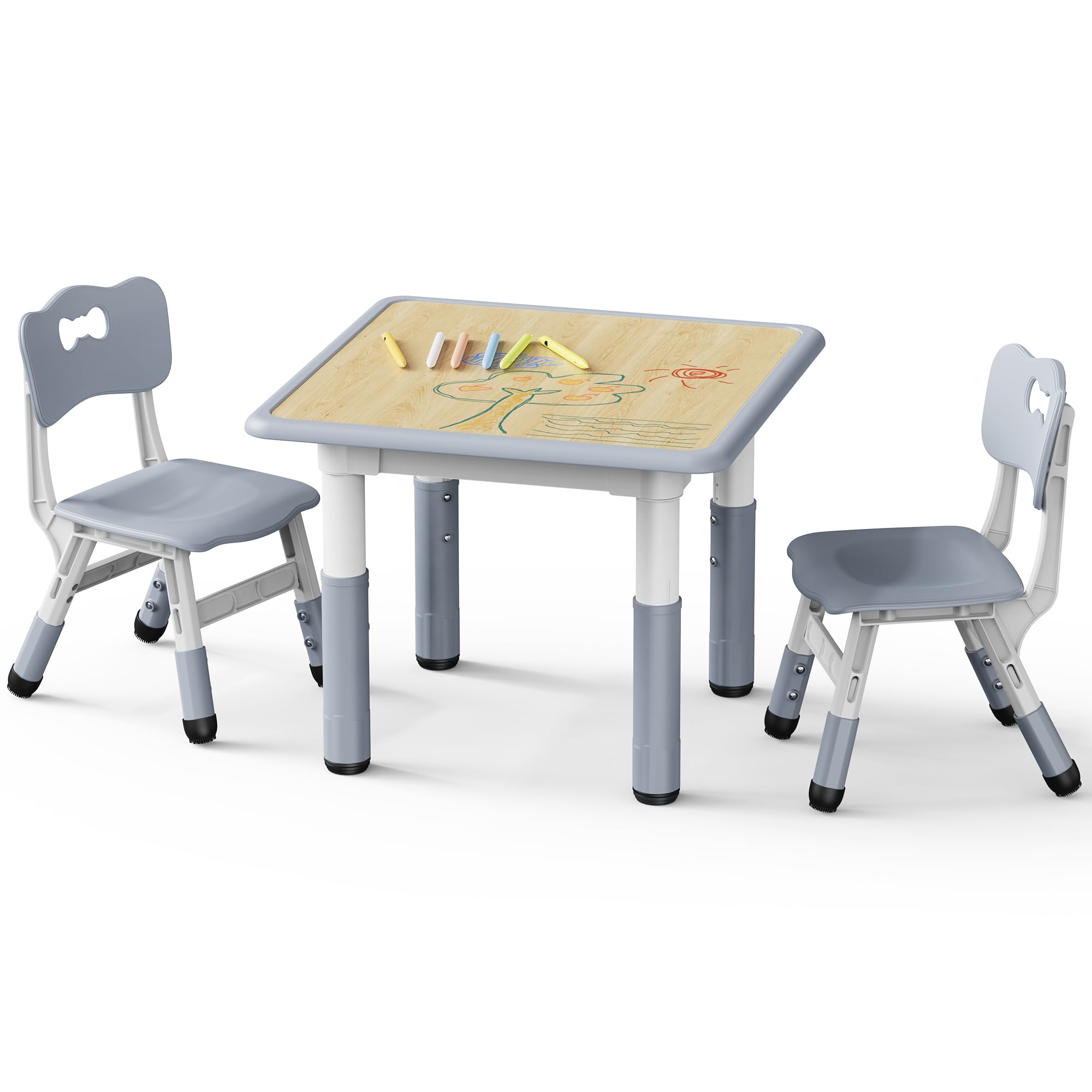 Brelley Kids Table and 2 Chairs Set, Height Adjustable Toddler Desk and Chair Set, Graffiti Desktop, Classroom/Daycare/Home, Children Multi-Activity