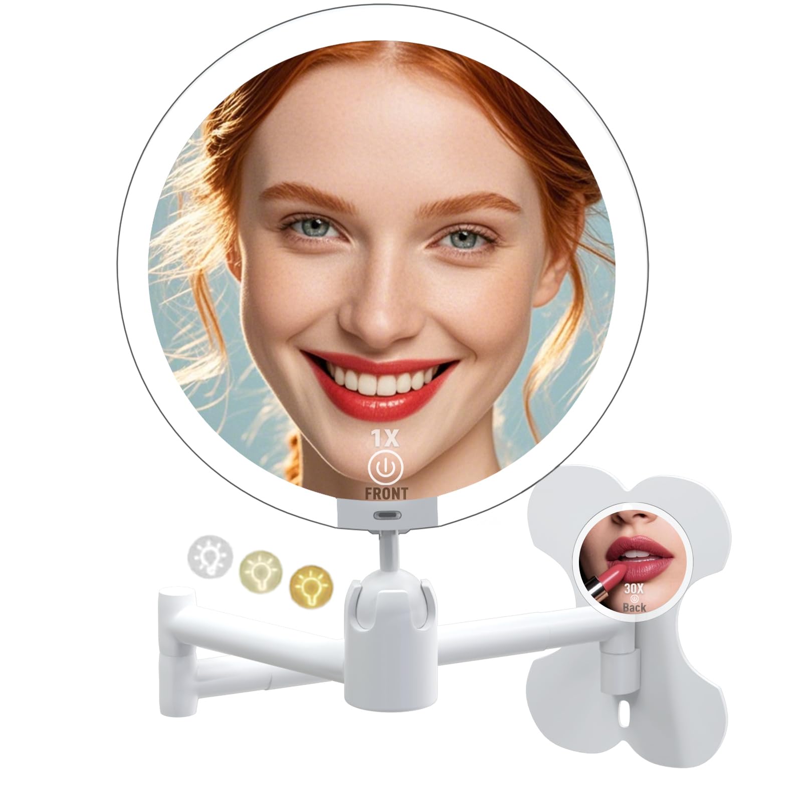 6" Led Wall Mounted Makeup Mirror Double Sided 1/30X, 1-Second Install Lightweight Compact Wall Mirror with Light, Recha — beauty deal on Shopping With Noya