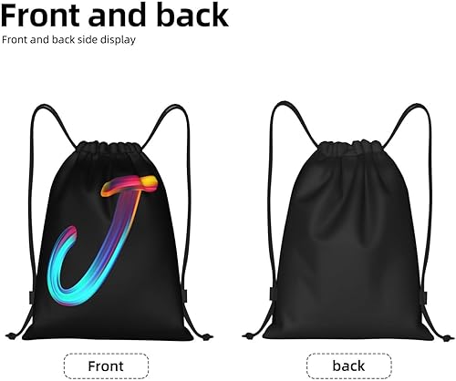Miniatura 4 de Bolsas con cordón inicial con cordón para deportes, gimnasio, viajes, natación, playa, campamento, arco iris, letra J