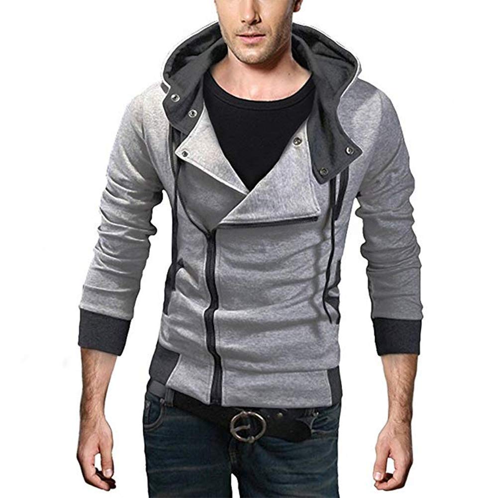 King Ma Men's Oblique Zipper Hoodie Casual Slim Fit Top Cosplay Costume Jacket