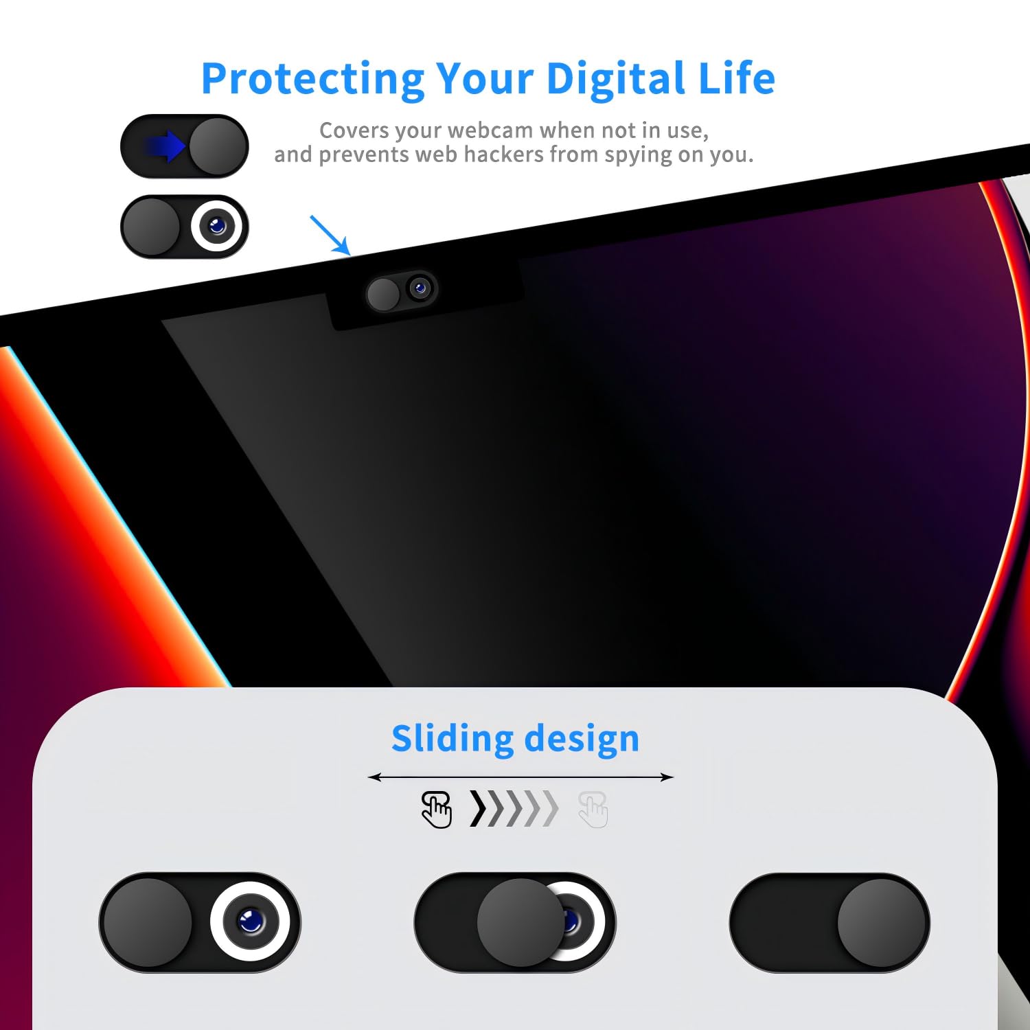 Funda para cámara web (2 unidades, metal negro), funda de cámara de 0.02 pulgadas para laptop, MacBook Pro, MacBook Air, iMac, iPad, PC/computadora, tableta para proteger tu privacidad 2
