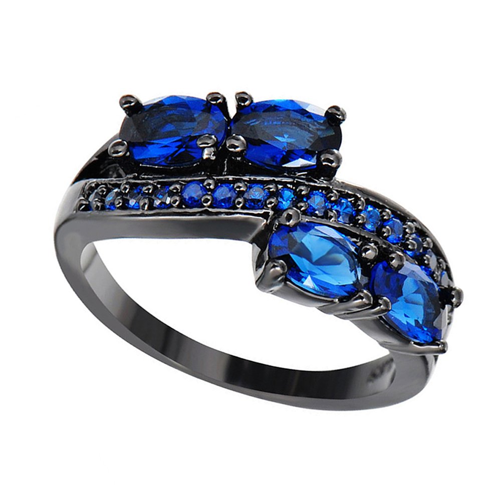 B-Ring Blue Sapphire And Black Gold Filled Rings For Women Engagement Wedding Bridal