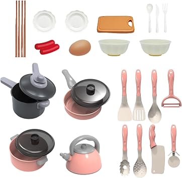 Toy Kitchen Accessories, Kids Kitchen Toy Cookware - Toys 28X Pretend Play Kitchen Accessories, Educational Pretend Kitchen Accessories, Fun Fake Cookware for Kids, Girls, Boys