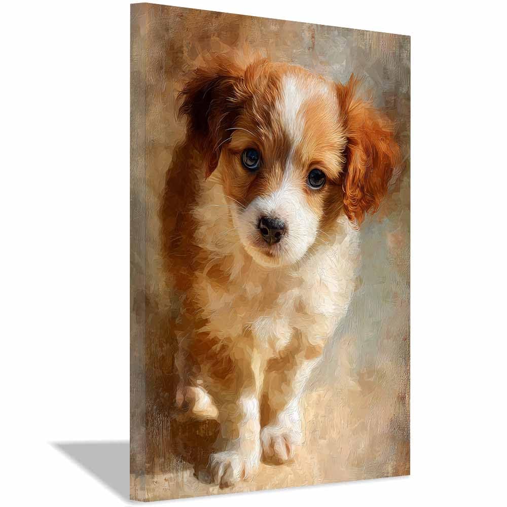 ZAMAEIU Canvas Print Wall Art Cute dog Abstract Dog Animal Paintings, Suitable for living room, bedroom, for Kids Room Decoretc.(brown)-80x120cm Framed