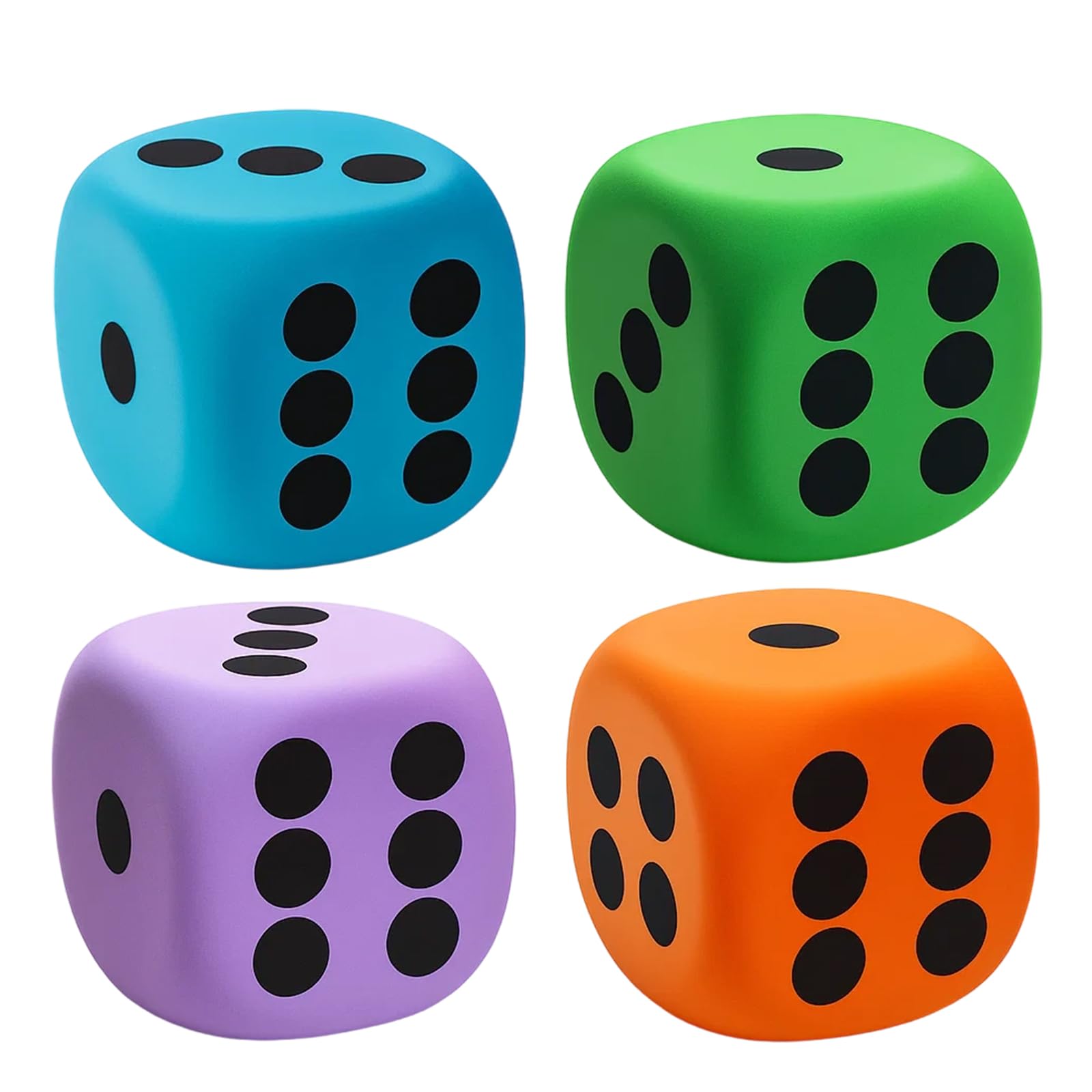 4 Pcs Large Foam Dice, 6CM Soft Large Dice for Classroom Math Games, Colorful Big Dices for Kids Party Activities, Family Game Night, Team Building Exercises (Blue/Purple/Orange/Green)