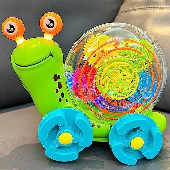 TEMSON 3D Flash Light Transparent Gear Snail Musical Toy with 360 Degree Rotate Bump & Go Animal Figure