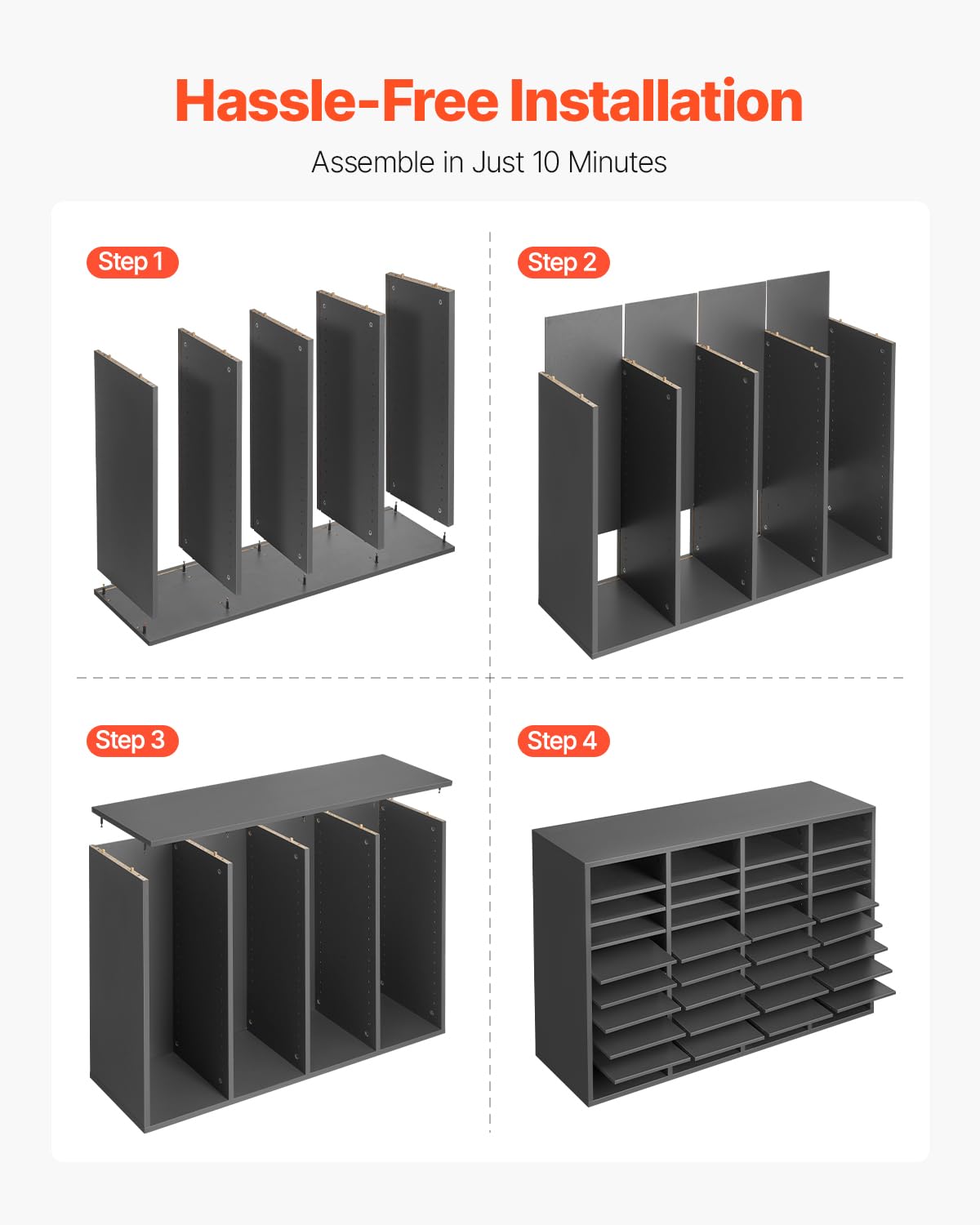 VEVOR Organizador de Literatura 997 x 305 x 680 mm, Clasificador de Madera de Oficina de 36 Compartimentos con Estantes Ajustables, para Almacenamiento para Archivos, Documentos, Papeles, Gris