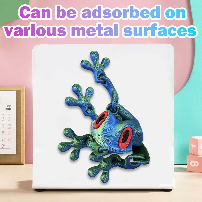 12 Pcs 3D Printed Strong Frog Fridge Magnets,3D Funny Fidget Animal Magnetic for Refrigerador, Cute Realistic Movable Joint Jump Frogs Model, Cool Magnet Decor for Home Office Classroom