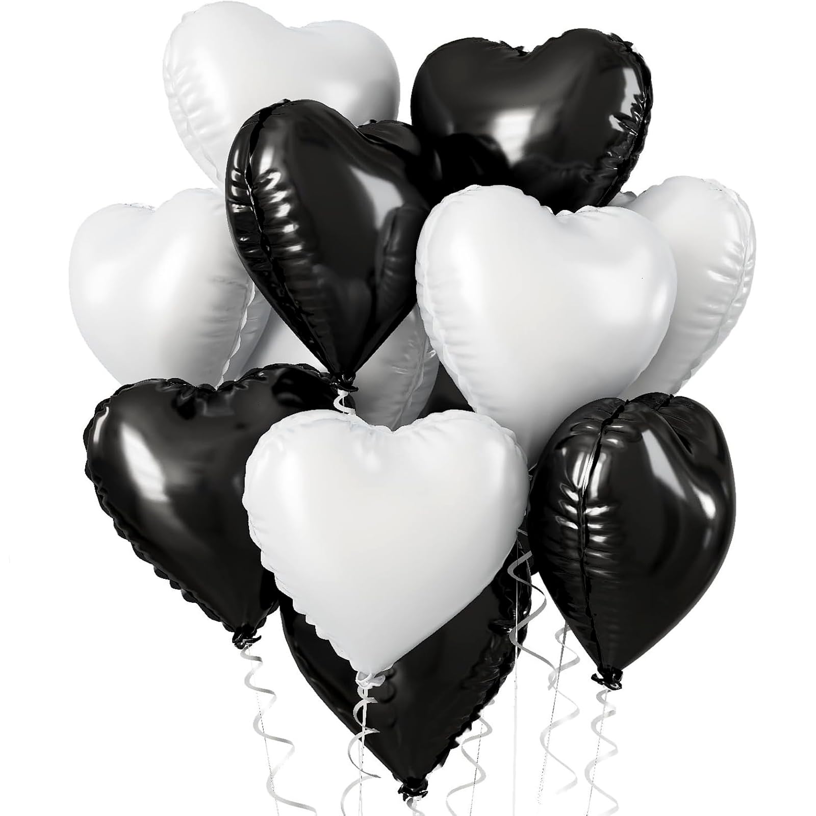 Black White Heart Foil Balloon, 18 Inch 12Pcs Black White Heart Shaped Foil Balloons Birthday Party Anniversary Valentine's Day Wedding Bridal Gender Reveal Decorations