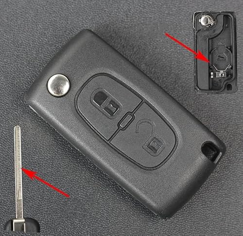 Betterher 2-Tasten Schlüsselgehäuse kompatibel mit CE0536 Klappschlüssel Kompatible für Citroen C2 C3 C4 C5 C6 C8 and Peugeot 207 307 308 407 408 3008 5008 (CE0536 HU83)