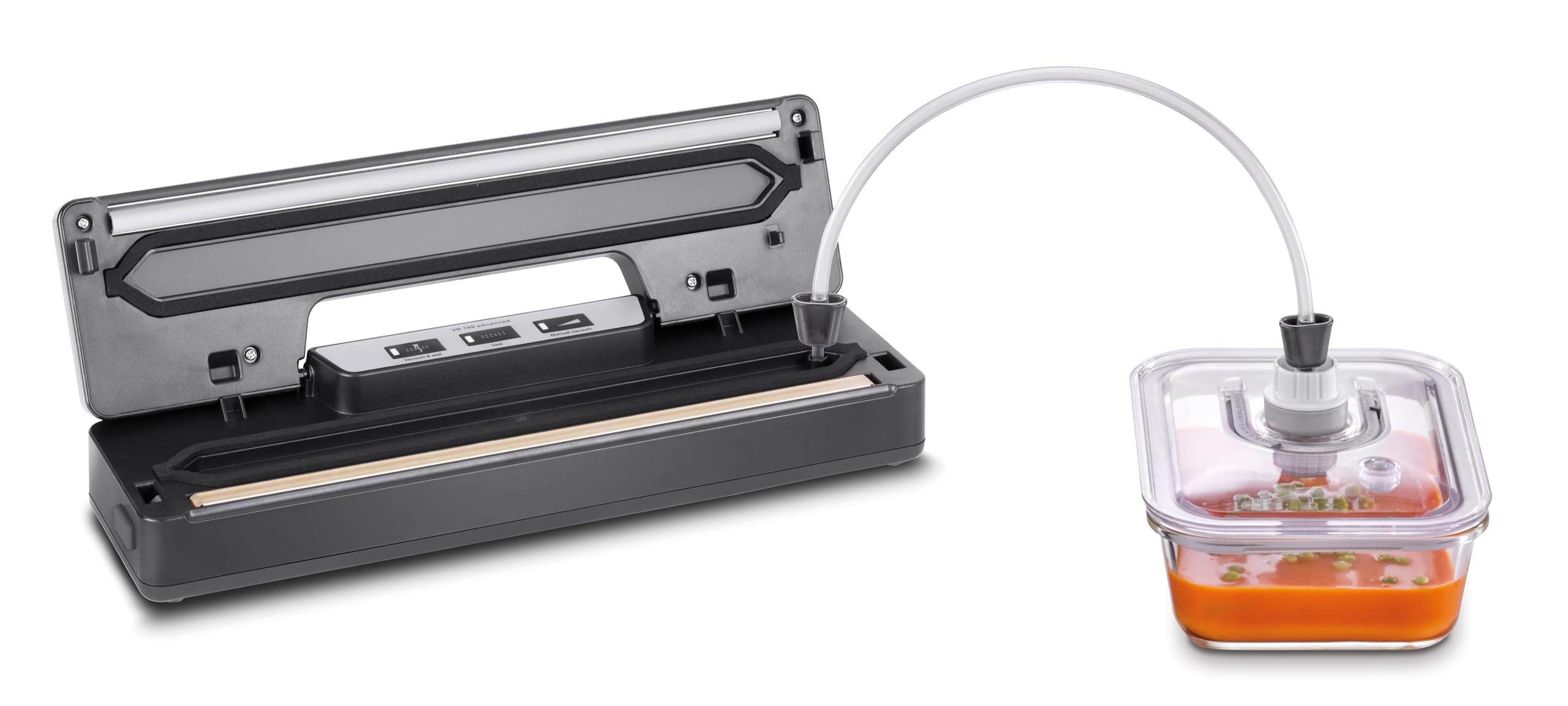 CASO 1520 VR 190 advanced - Appareil de mise sous vide avec soudure de 2,5 mm d'épaisseur, jusqu'à 50 mises sous vide réglables, façade en acier inoxydable, 10 sachets professionnels