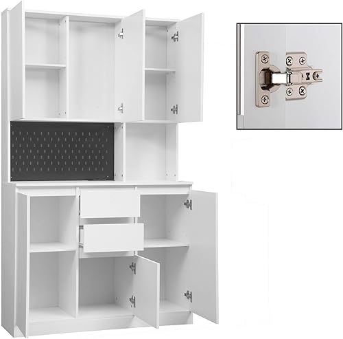 Miniatura 5 de RIDFY Armario de despensa de cocina de 74 pulgadas con estación de carga, aparador independiente con cajón, armario de despensa moderno con soporte