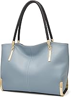 FOXLOVER Genuine Leather Large Capacity Tote Bag for Women - Minimalist Top Handle Shoulder Purse with Zipper