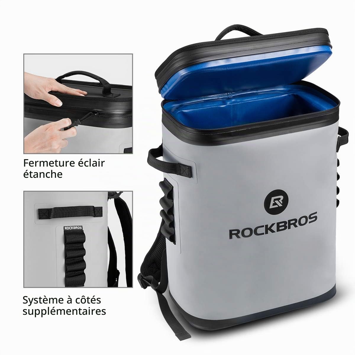 ROCKBROS Sac Glacière 20L 22L Sac à Dos Sac à Main Isotherme Rigide Portable Frigo Plus de 48 Heures de Refroidissement Garder Boisson Froid pour Camping Pêche Randonnée Pique-nique Parc Été Gris Vert