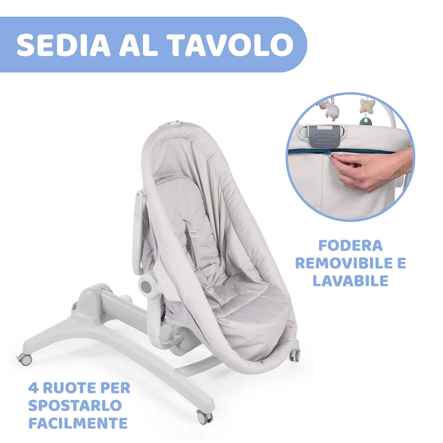 Chicco Baby Hug 4 In 1 Sdraietta Neonato Rialzata, Seggiolone Pappa E Sedia Da Tavolo, Beige, 85 x 60 x 122 Cm