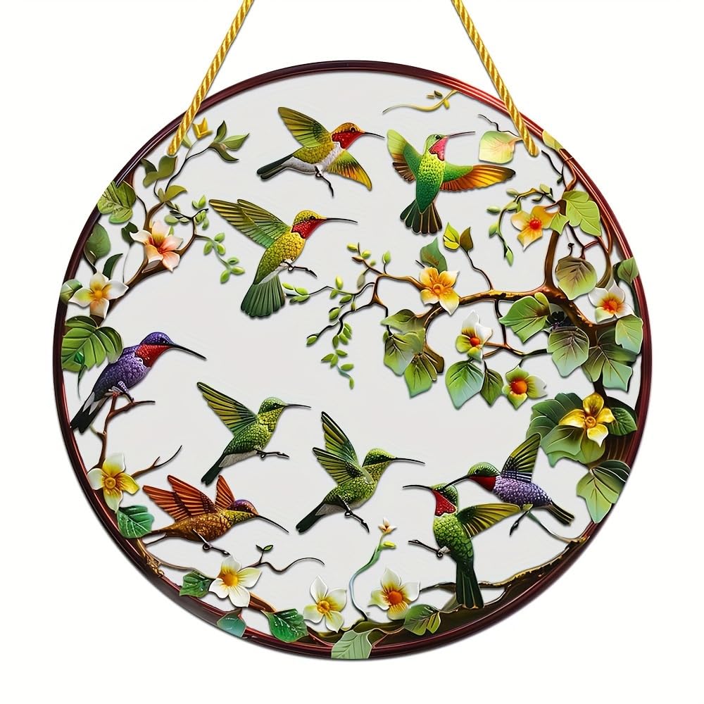 Stained Acrylic Window Hanging Kingfisher Flower Branch Sun Catchers Colorful Acrylic Panel Suncatcher Home Decor Gift for Women