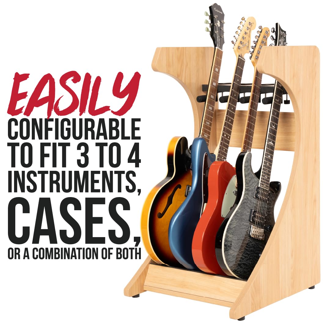 GATOR FRAMEWORKS - Supporto per chitarra elettrica Serie Elite con rack combinato per custodie da 3 a 4 spazi, finitura opaca in acero naturale (GFW-ELITEGTR3RK-MPL).