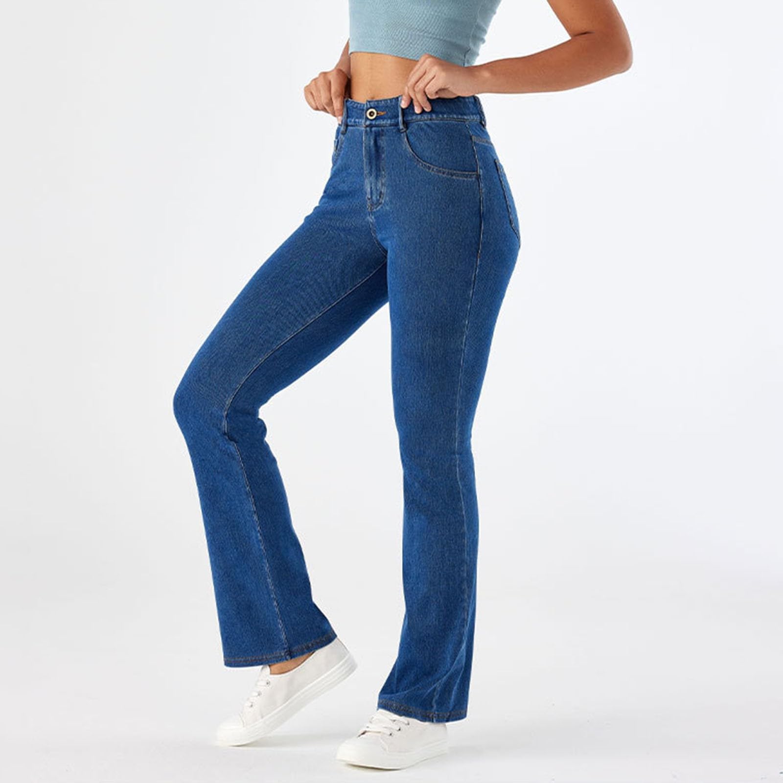 Pantalon en jean stretch pour femme - Pantalon de yoga doux et confortable - Coupe bootcut - Taille haute - Contrôle du ventre - Coupe ajustée - Jeggings baggy