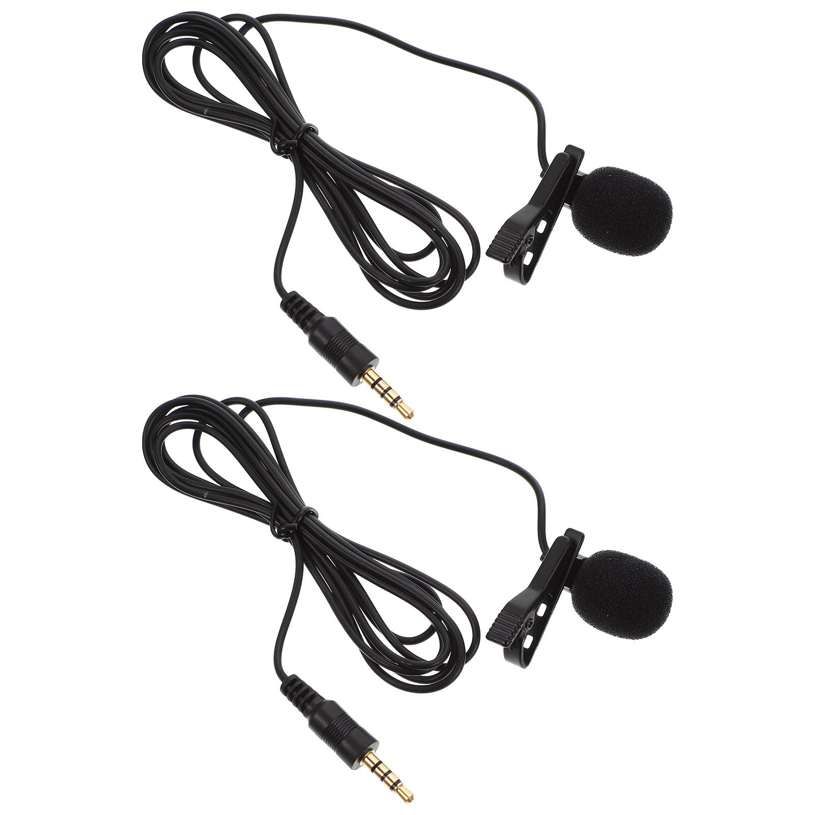2pcs Black Lapel Microphone Clip-On Mini Mic 4-Pole Plug for Live Streaming, Phone, Laptop, Computer Noise Reduction Recording
