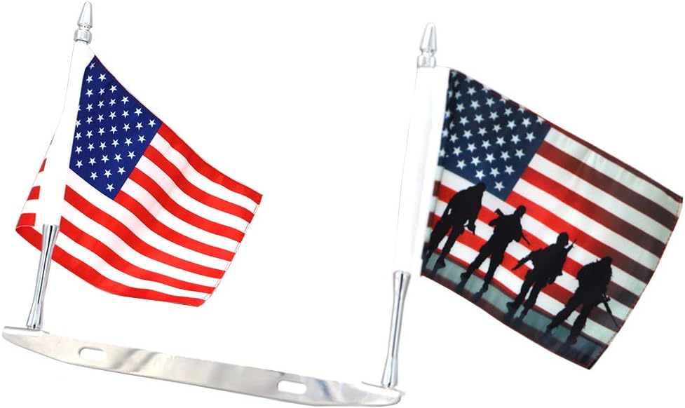 GUAIMI Motorcycle Flag Mount Plate Flag Mount Double Flag Holder Motorcycle Flags (American Flag + Veterans Day American Flag)